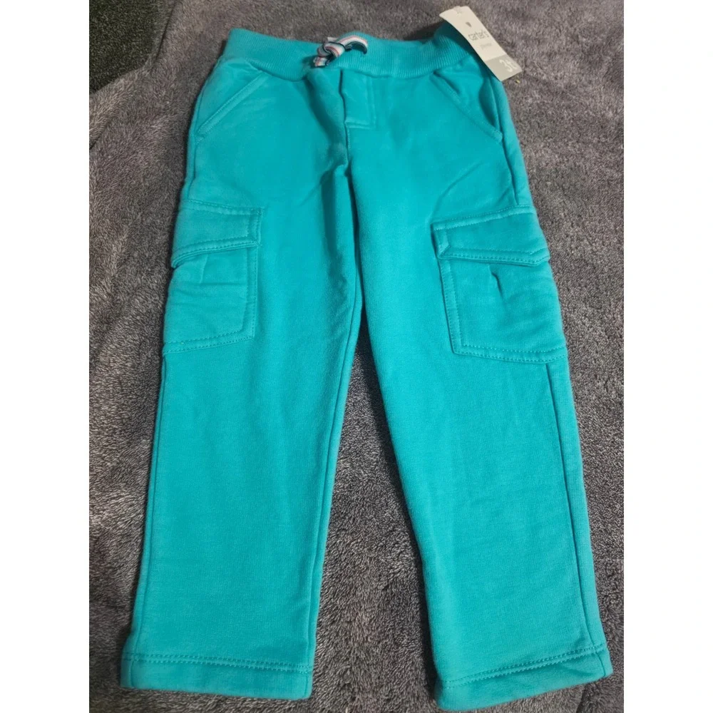 Carters Playwear Toddler Boys Teal Blue Fleece Cargo Jogger Pants 3T NEW